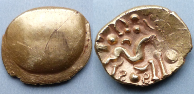 Gallo Belgic, Ambiani gold stater, reversed S's